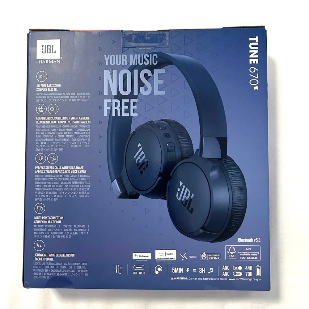JBL Tune 670NC Bluetooth Wireless On-Ear Headphones Blue - Picture 2 of 4